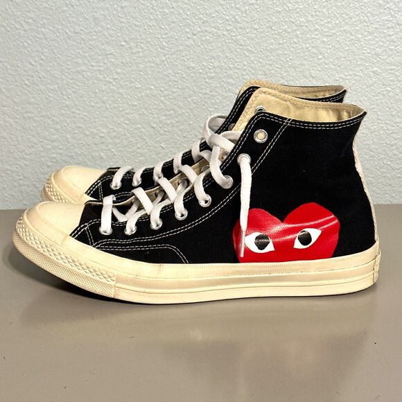 Converse Play High Top Sneakers Mens Size 11 Black Lace-Up Comme De Garcons - Picture 5 of 15